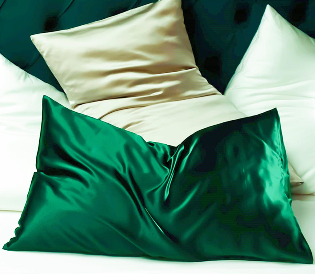 Green Silk Pillowcase For Hair And Skin Made In Usa, 22 Momme Mulberry Silk Pillow Cases Standard Size With Zipper, 6A Grade Org