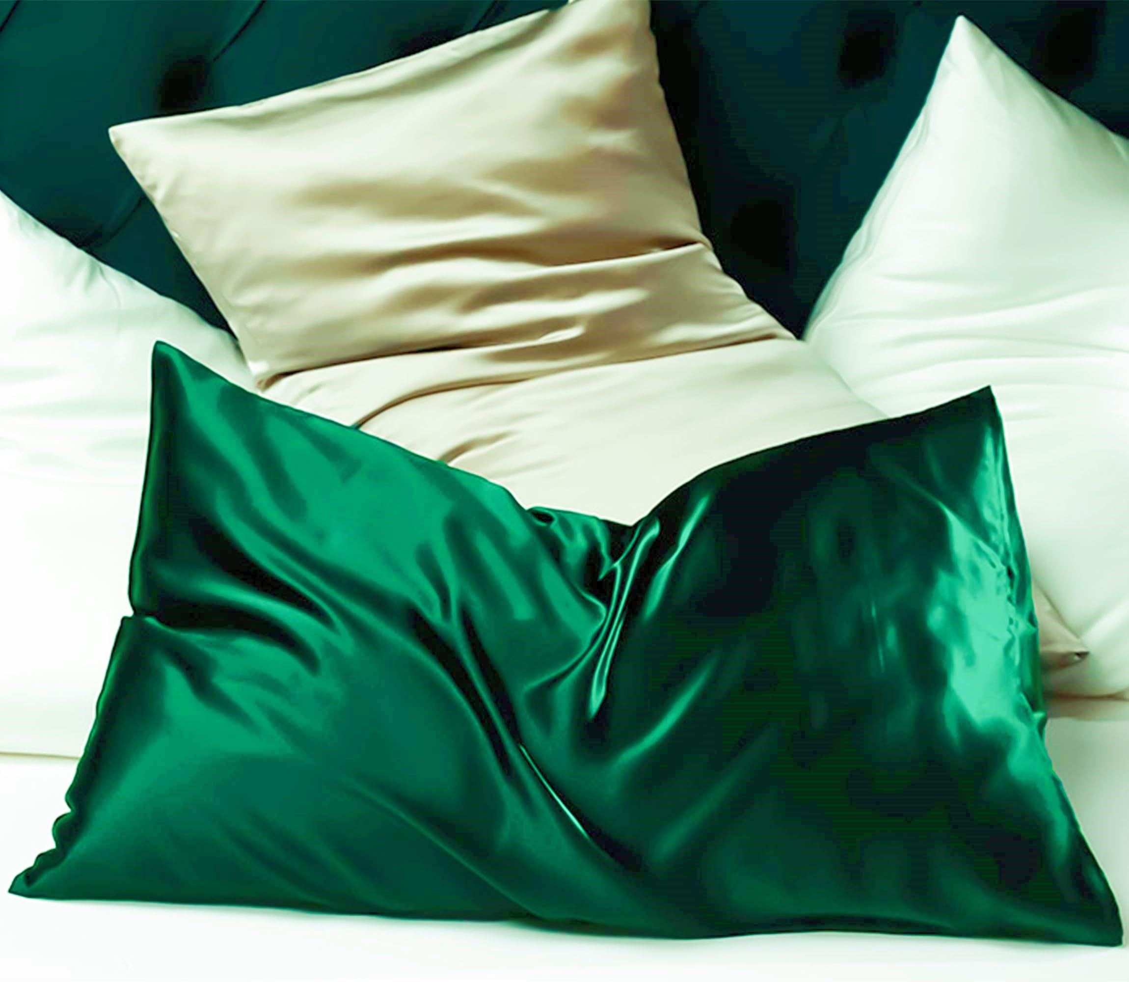 Green Silk Pillowcase For Hair And Skin Made In Usa, 22 Momme Mulberry Silk Pillow Cases Standard Size With Zipper, 6A Grade Org