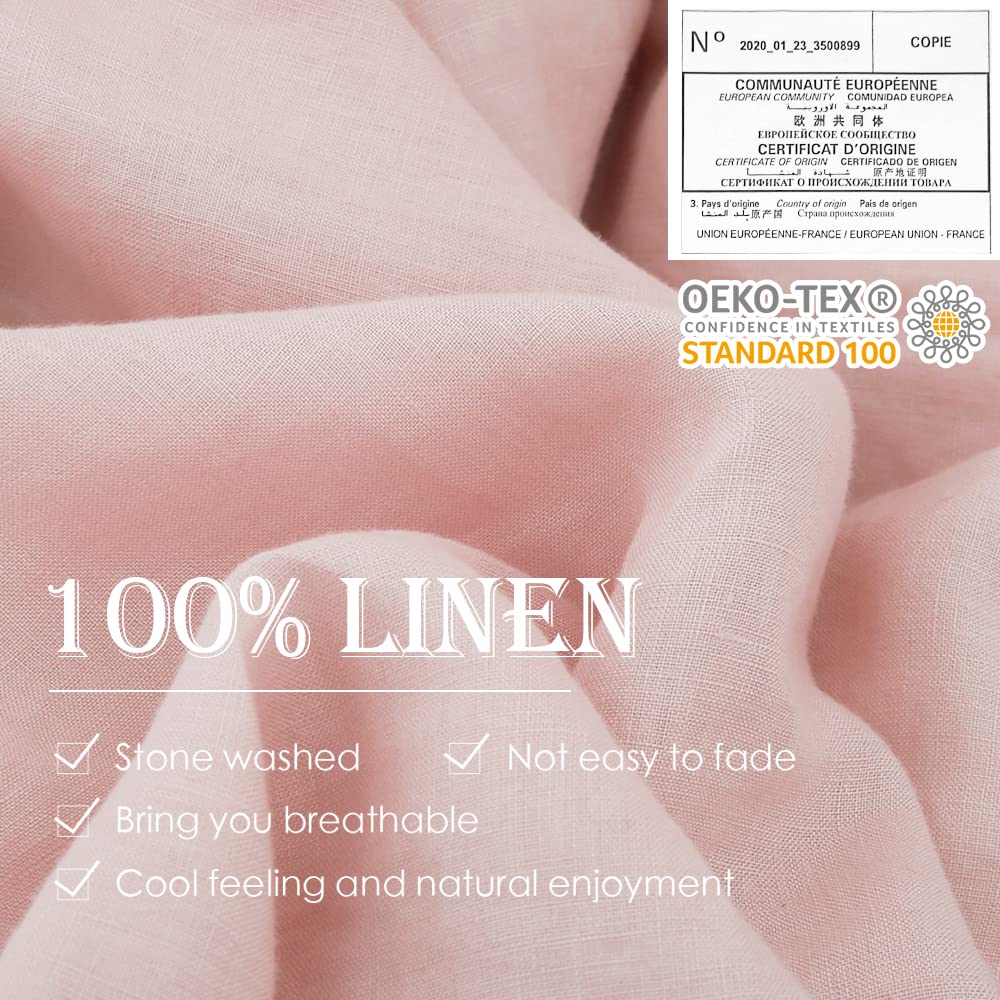 Simple&Opulence 100% Linen Duvet Cover Set 3Pcs Basic Style Natural French Washed Flax Solid Color Soft Breathable Farmhouse Bedding With Button Closure - Blush Pink, Full