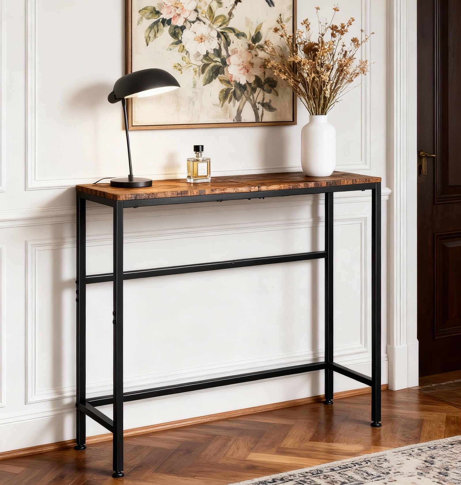 Narrow Entryway Console Table & Sofa Side Table - Industrial Brown Hallway Table for Small Spaces, Behind Couch Table, Multi-Fun