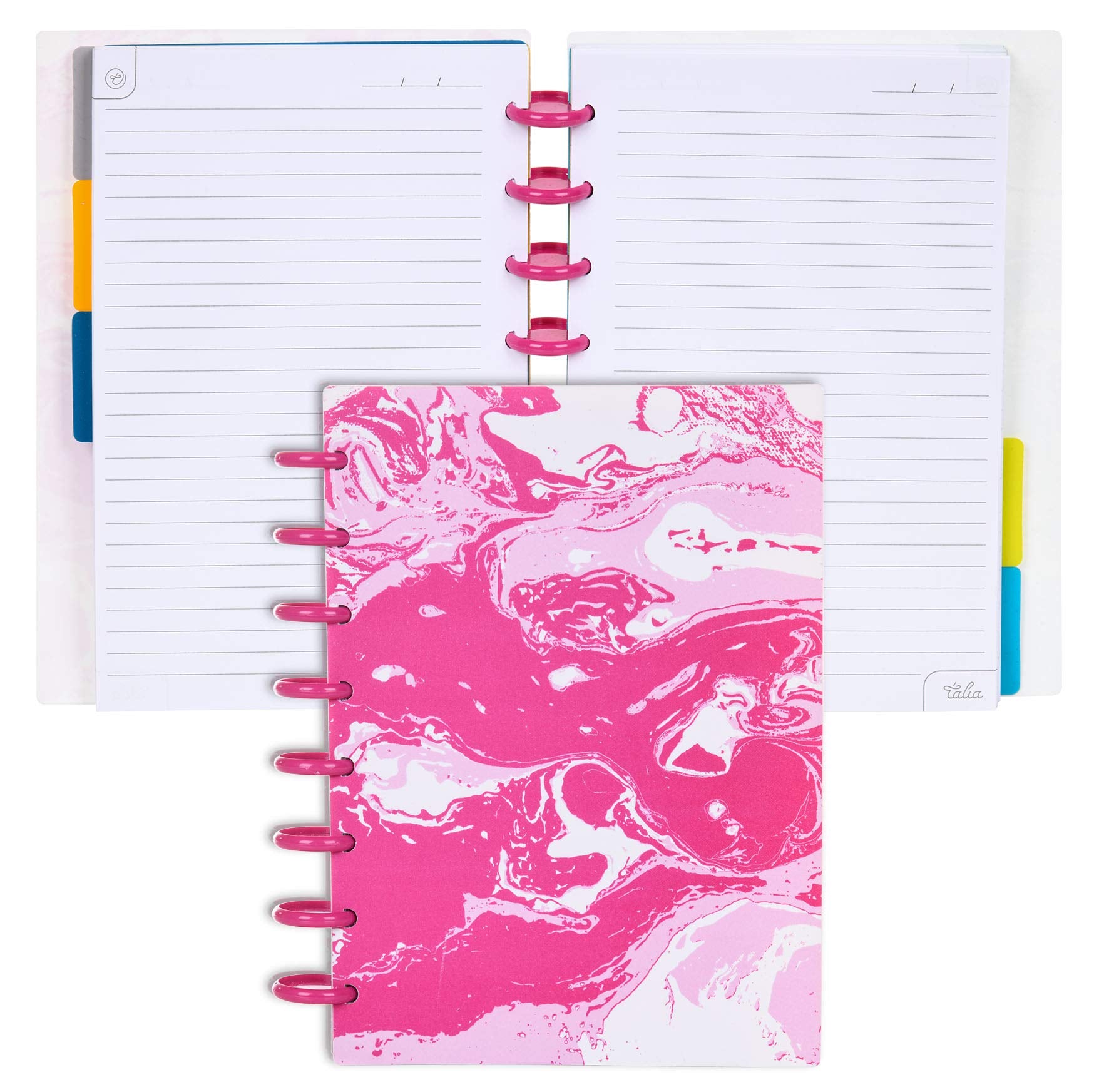 Talia Discbound Notebooks, Planner, Customizable, (Pink Marble Flow W/90'S Pink Discs, Junior (5.5In X 8.5In))