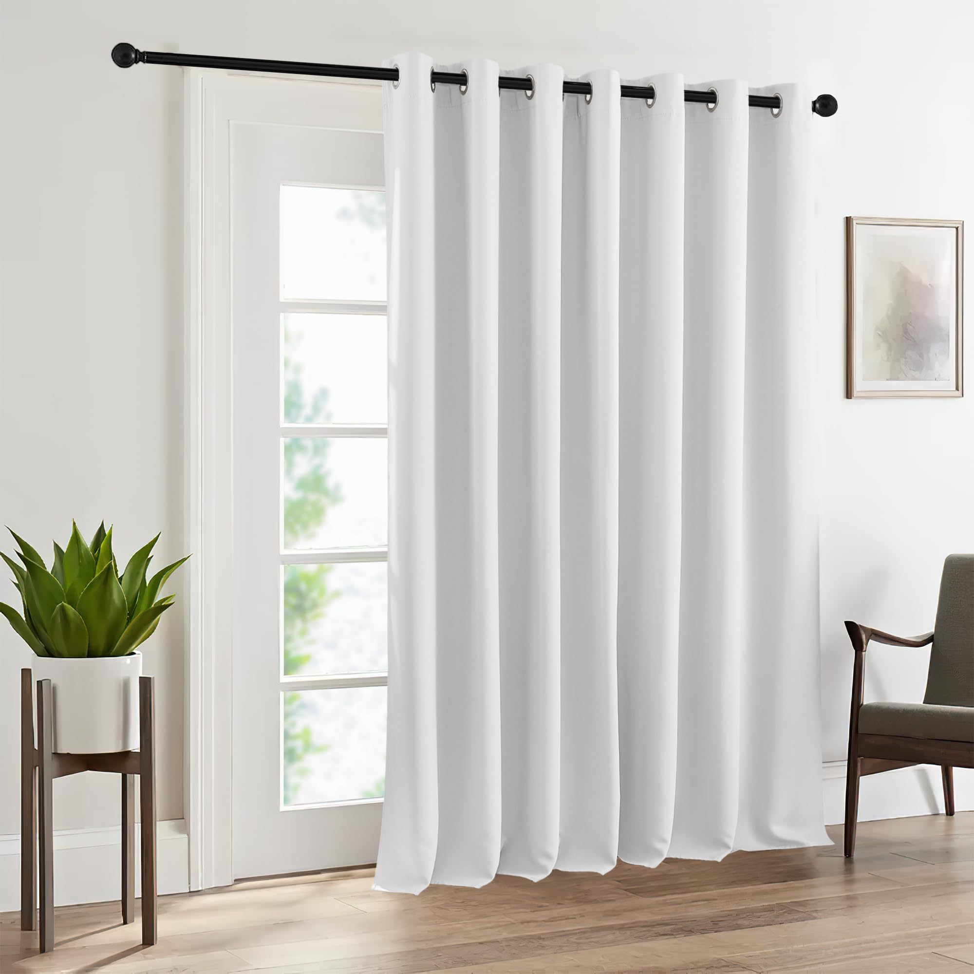 Ryb Home White Curtains For Bedroom - Privacy Extra Long Room Darkening Curtains For Screen Door Dining Cafe Home Office Apartment Large Window Shades, W 100 X L 108 Inch, Pure White