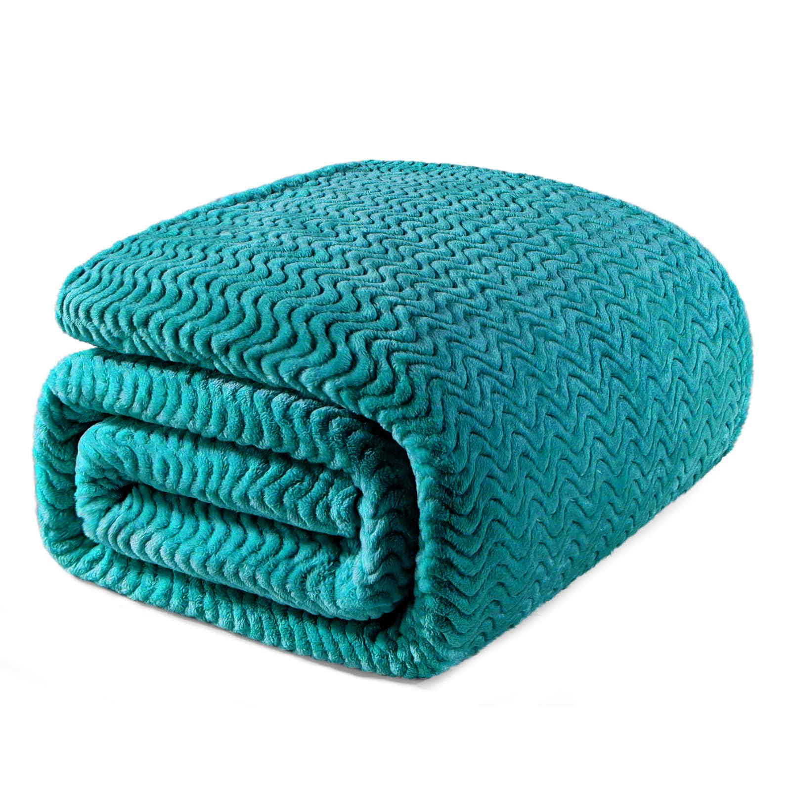 Exclusivo Mezcla Teal Fleece Queen Size Blanket For Bed, Super Soft Cozy Blankets With Decorative Wave Textured, Lightweight Plu