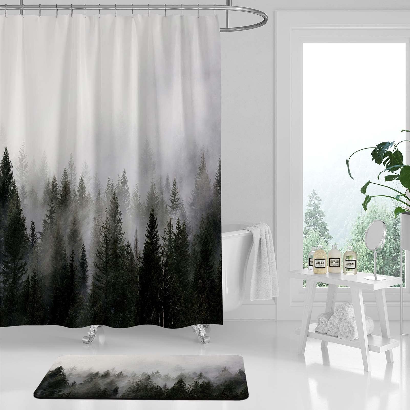 Ortigia Blue Misty Forest Bathroom Rug Quick Dry Super Absorbent Bath Mat Diatomite Mud Floor Mat Doormat Non Slip Rubber Bath F