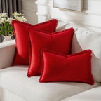 Futei Red Boho Throw Pillow Covers With Tassels 20X20 Inch Set Of 2,Soft Velvet Decorative Cushion Case,Home Decor For Couch Bed