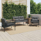 vidaXL 3 Piece Balcony Furniture Set with Cushions - Powder-Coated Steel Frame, Textilene Fabric & Teak Wood, Ideal for Patio/Garden/Backyard Furniture