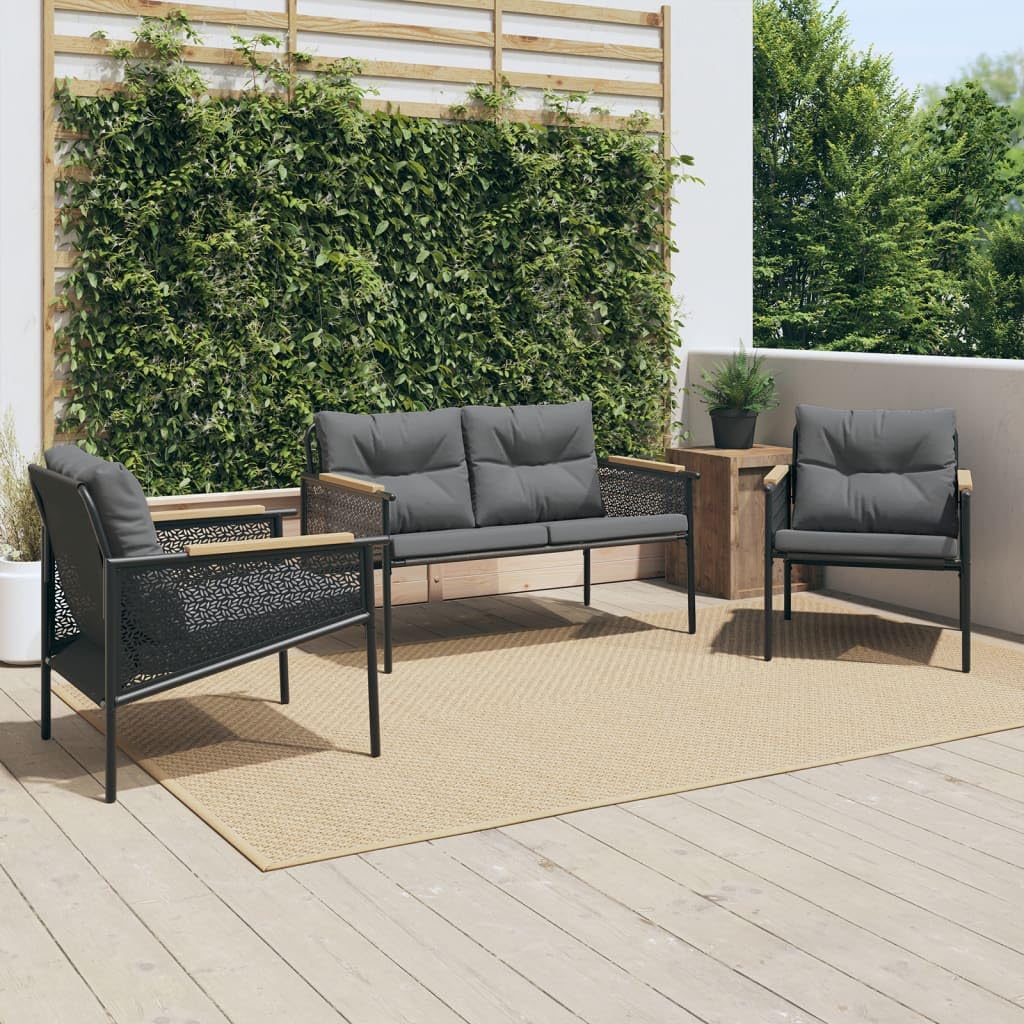 vidaXL 3 Piece Balcony Furniture Set with Cushions - Powder-Coated Steel Frame, Textilene Fabric & Teak Wood, Ideal for Patio/Garden/Backyard Furniture