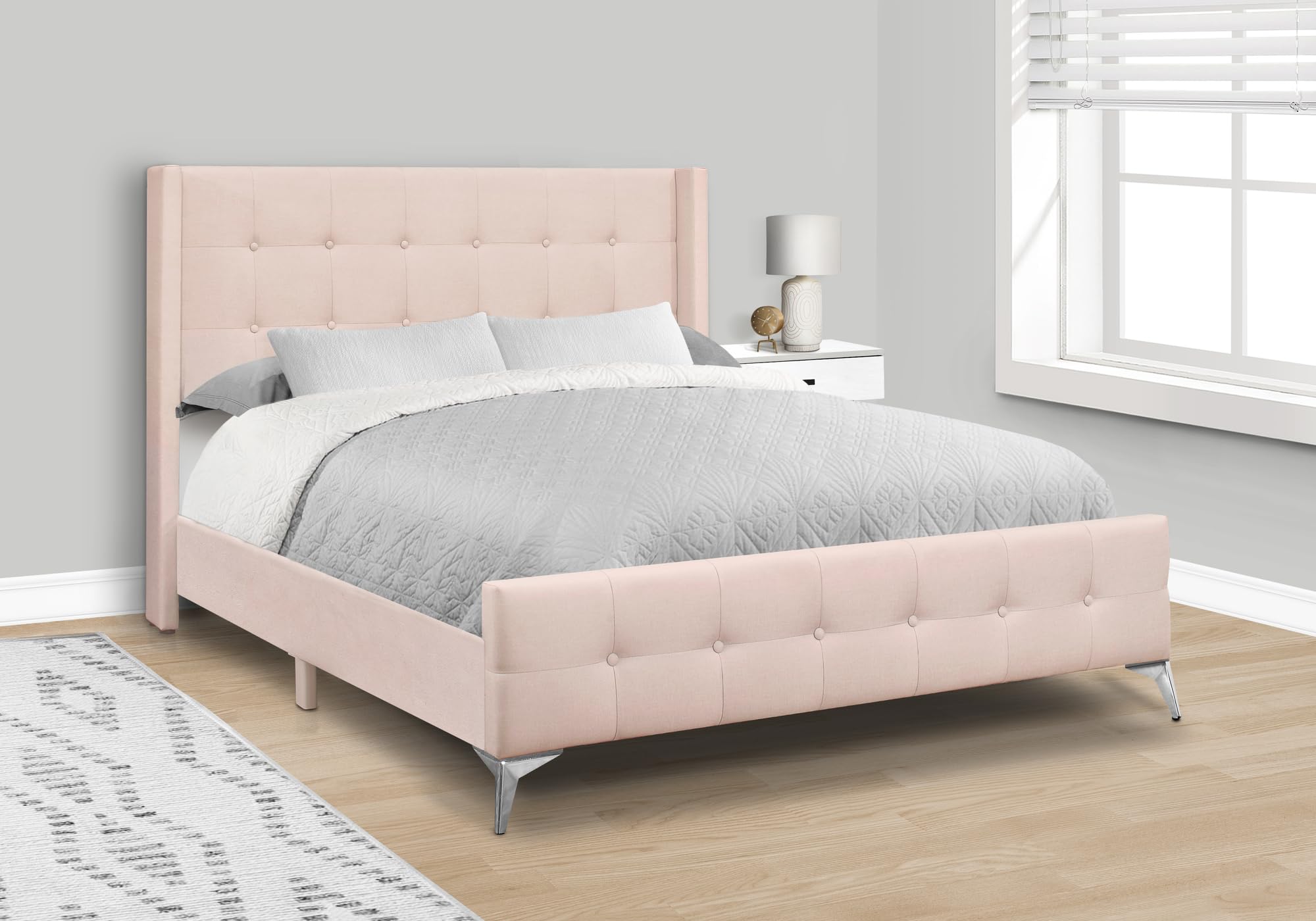 Monarch Specialties I 6042Q Bed, Queen Size, Bedroom, Upholstered, Pink Velvet