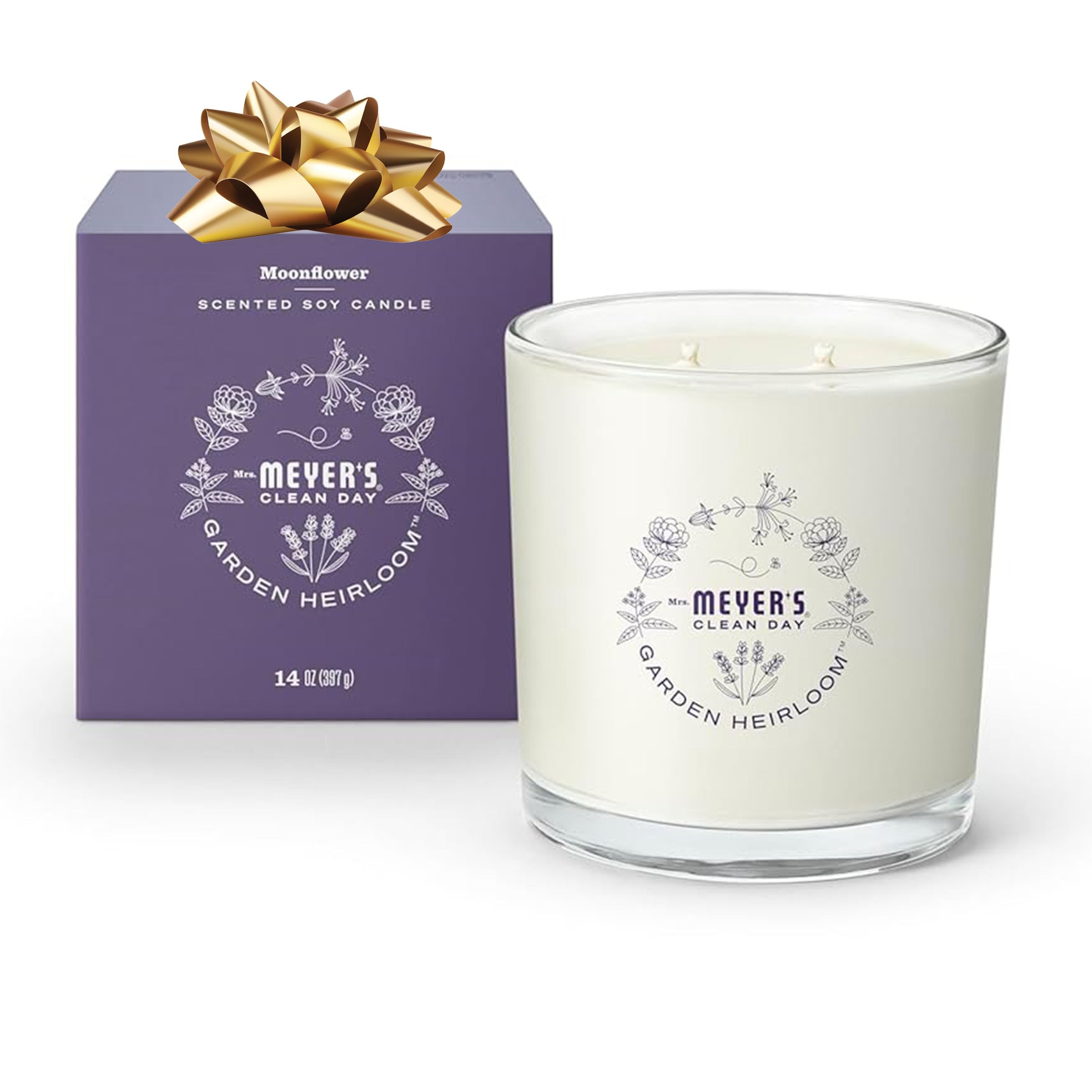 MRS. MEYERS CLEAN DAY Garden Heirloom Scented Soy Candle, Large, Moonflower Scent, 14 Ounce Candle