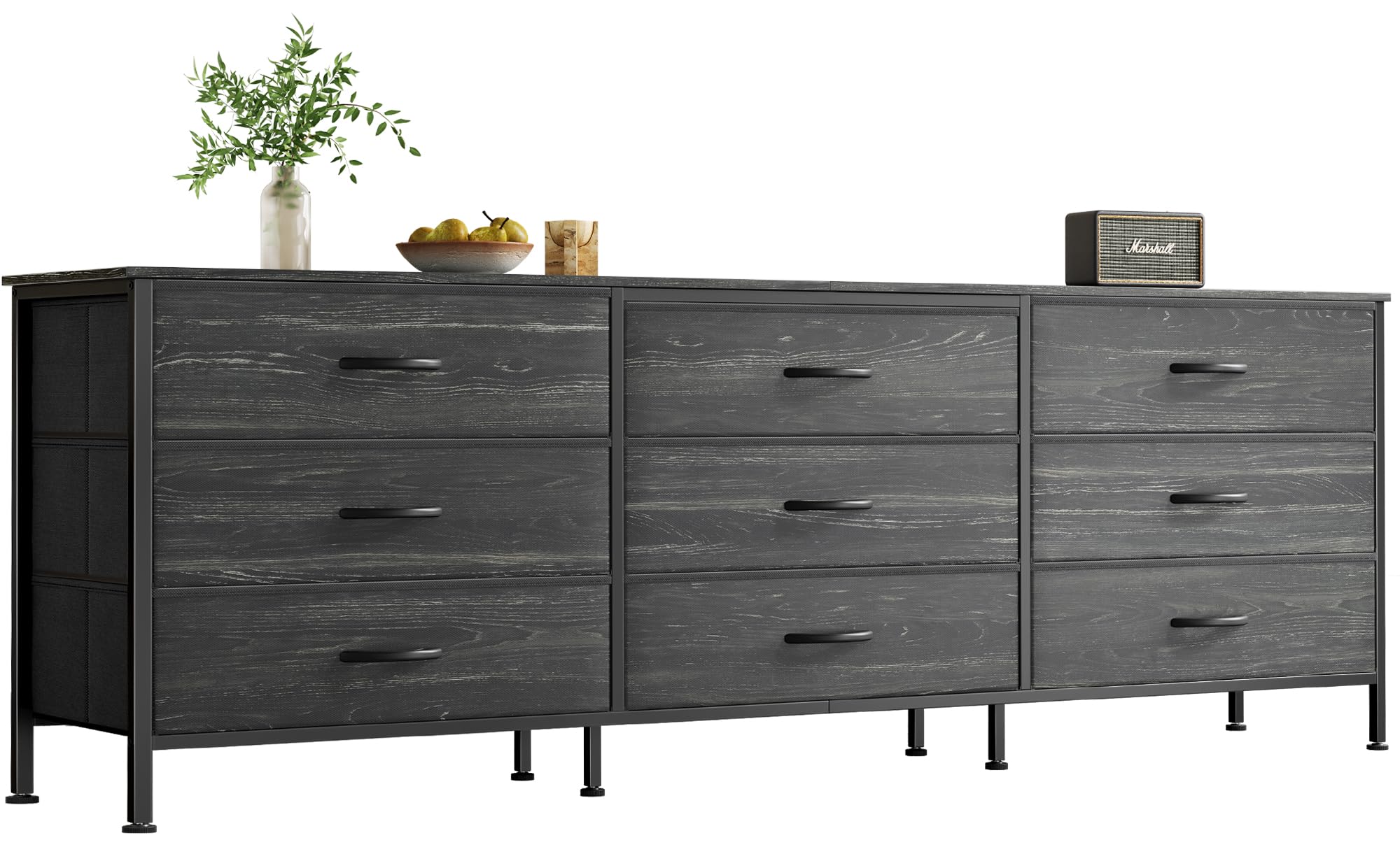 Huuger 63 Inch Dresser For Bedroom, Dresser For Closet With 9 Drawers, Large Tv Stand For 55, 65, 70 Inch Tv, Entertainment Center With Storage, Wide Long Dresser, Charcoal Black Wood Grain Print