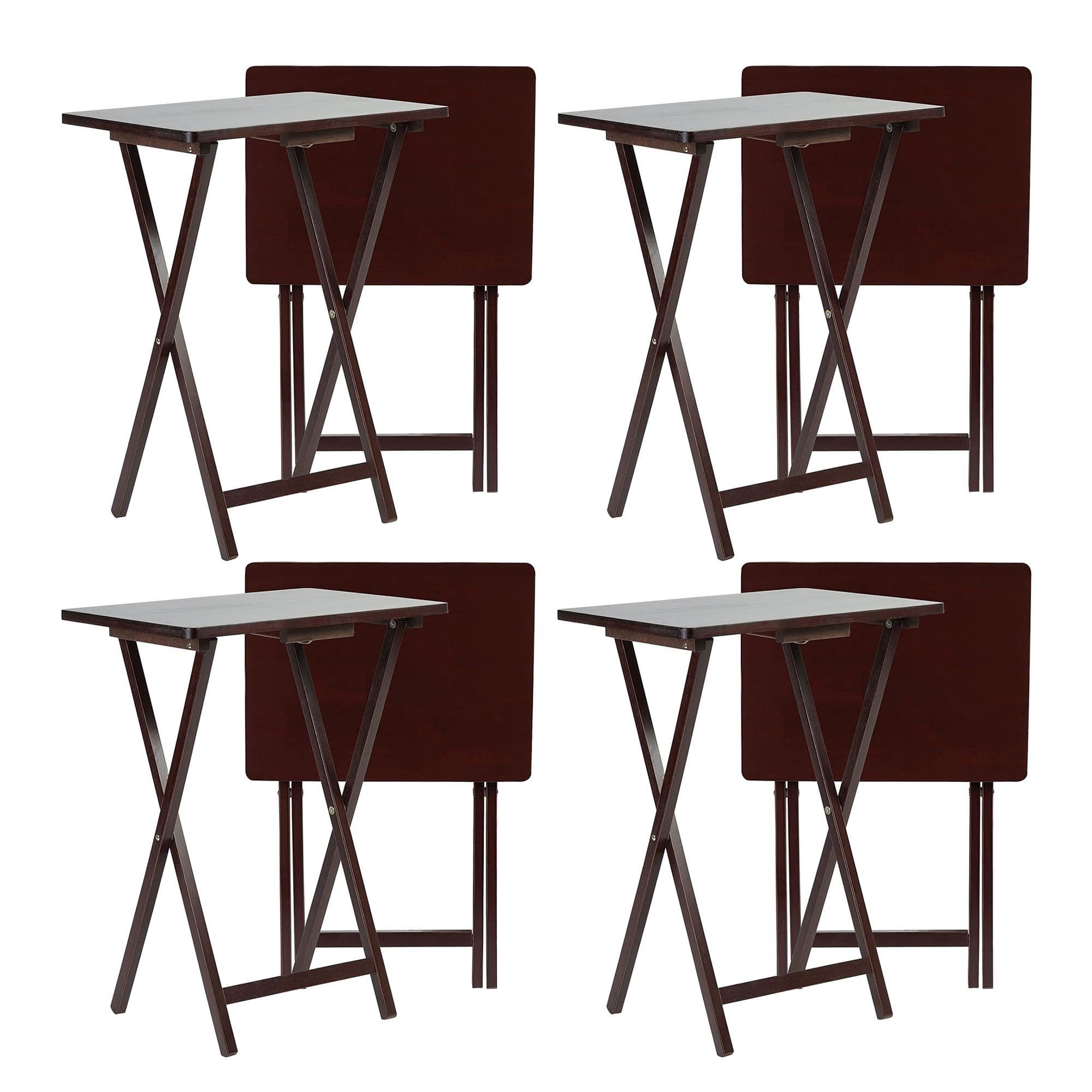 Pj Wood Solid And Sturdy Wood Construction Portable Folding Tv Snack Tray Table Desk Serving Stand, Espresso Brown (8-Piece Set)