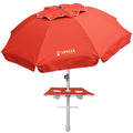 Ammsun 7Ft Heavy Duty High Wind Beach Umbrella With Sand Anchor Built-In Table Tray & Tilt Pole, Upf 50+ Windproof Portable Outd