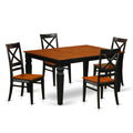 East West Furniture WEQU5-BCH-W 5 Piece Kitchen Set Includes a Rectangle Dining Room Table with Butterfly Leaf and 4 Solid Wood Seat Chairs, 42x60 Inch, Black & Cherry