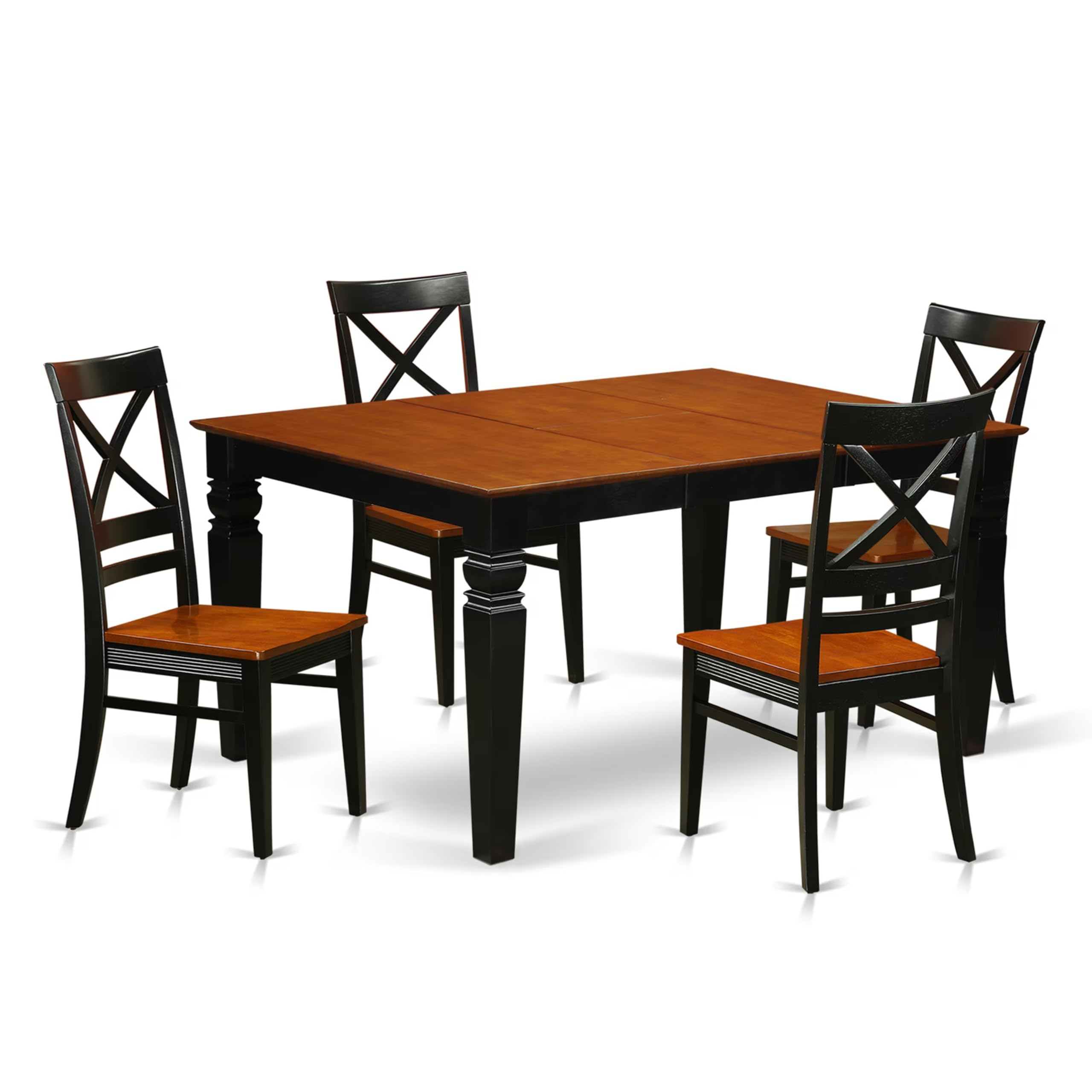 East West Furniture WEQU5-BCH-W 5 Piece Kitchen Set Includes a Rectangle Dining Room Table with Butterfly Leaf and 4 Solid Wood Seat Chairs, 42x60 Inch, Black & Cherry