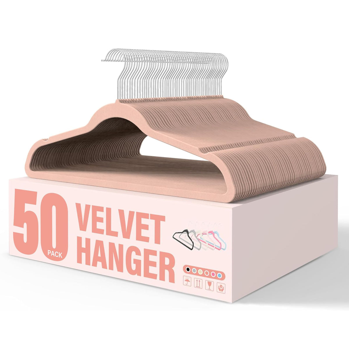 YSSOA Velvet Hangers 50 Pack, Non-Slip Clothes Hangers with Shoulder Notches, 360 Swivel Hooks, Heavy Duty Standard Hangers for 