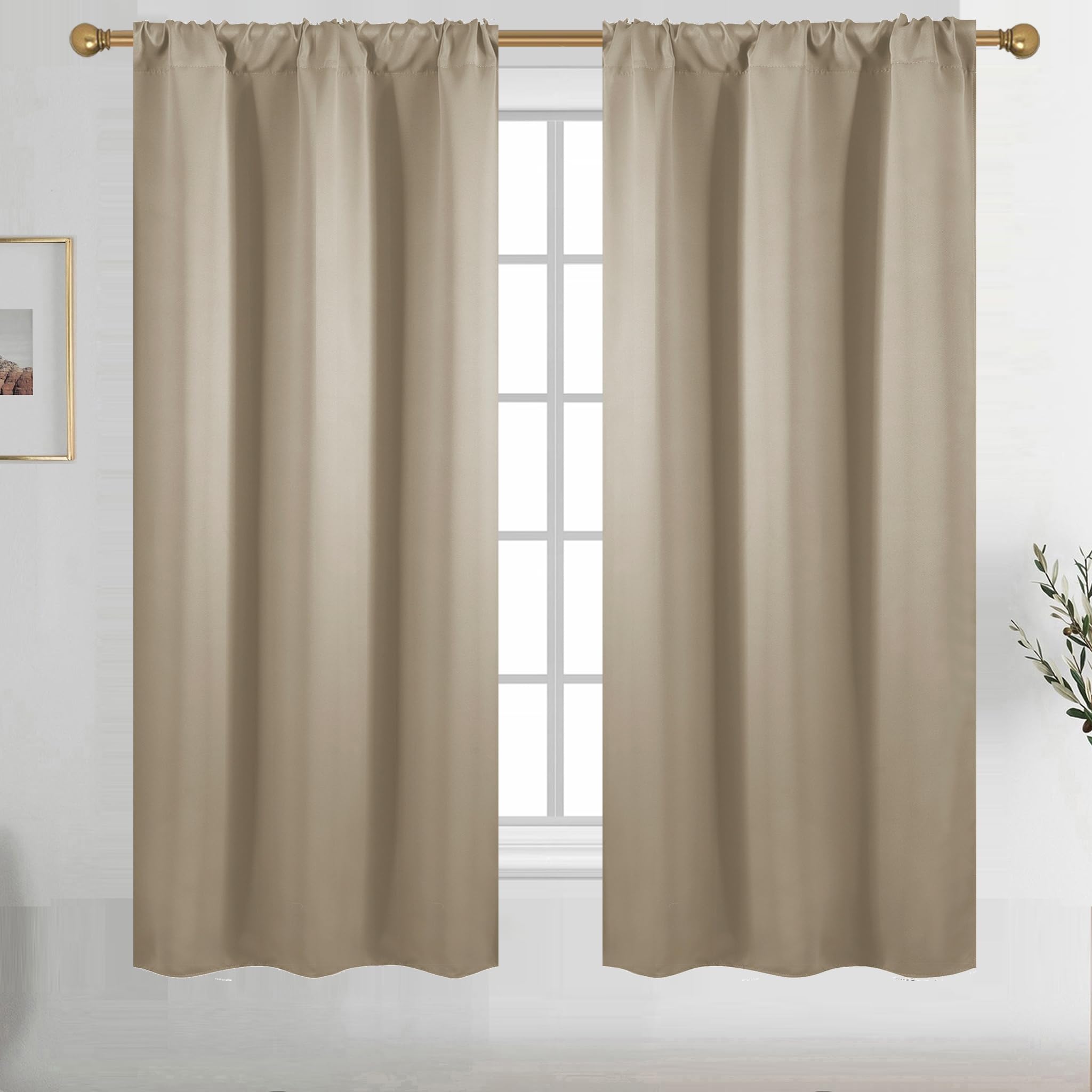 Diraysid Beige Blackout Curtains For Bedroom And Living Room Thermal Insulated Room Darkening Curtains Drapes, 42 X 63, 2 Panels