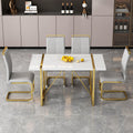 Ebullient White Dining Table Set For 4,Rectangular Mdf Dining Table And Dark Grey Faux Leather Dining Chairs, 5 Piece Dining Tab