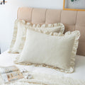 Pillow Shams Set Of 2 Linen-Cotton Jacquard Fabric And Washed 100% Cotton Retro Ruffle Flounces Trim Solid Beige Decorative Pill