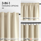 Miulee 100% Blackout Curtains 90 Inches Long, Curtains & Drapes For Bedroom Back Tab Black Out Window Treatments Thermal Insulated Room Darkening Rod Pocket, Natural Cream Beige, 2 Panels