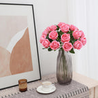 Fake Roses Artificial Silk Flowers - 12 Pcs Pink Roses Artificial Faux Flowers With Stems For Home Wedding Centerpiece Hotel Off