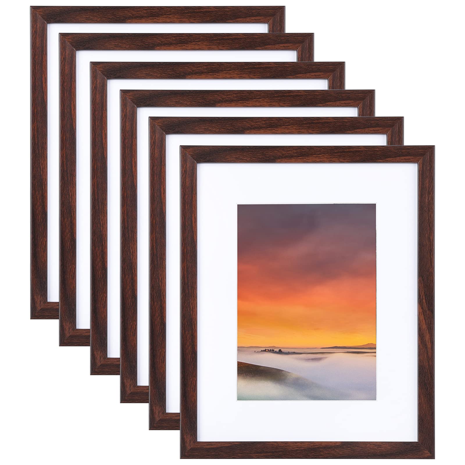 BSRHOME 8X10 Brown Picture Frame Set of 6, Collage Wall Decor, Display Pictures 5x7 with Mat or 8x10 Without Mat for Tabletop Di