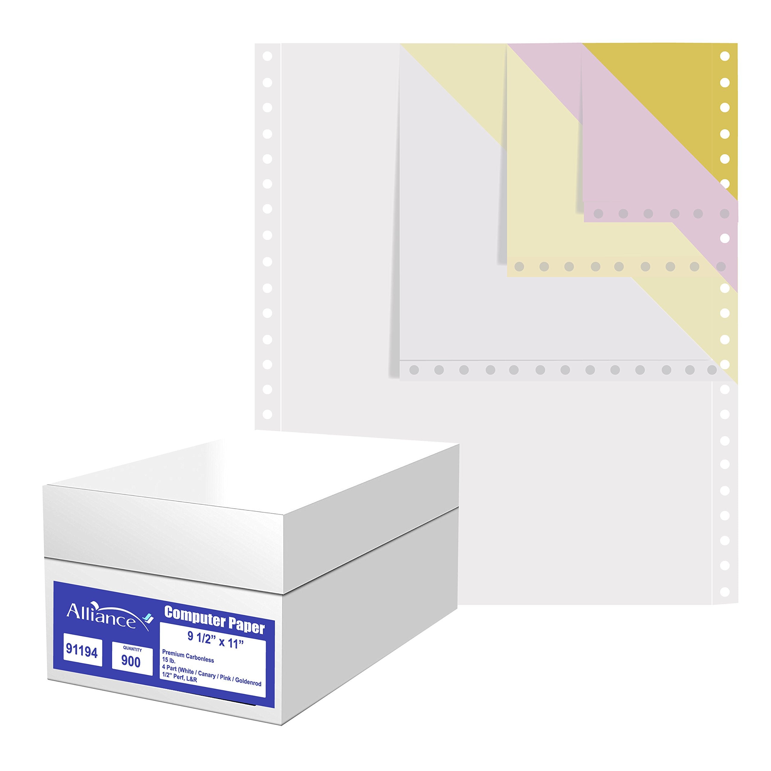 Alliance Continuous Carbonless Computer Paper 9.5 X 11, Blank Left And Right Perforated, 15 Lb, 4-Part White / Canary / Pink / G