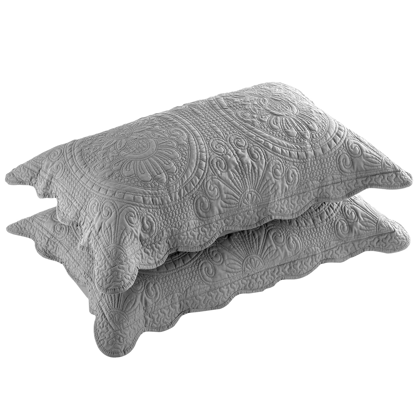 Bosowos Pillow Shams King Size Set Of 2, Ultra Soft Breathable Quilted Pillow Cases 20 X 36 Inches For Sleeping, Grey Printing K