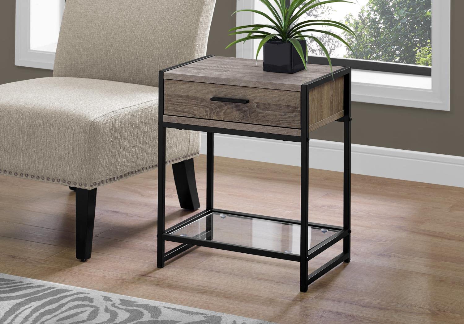 Monarch Specialties Accent Table Side End Nightstand Lamp Bedroom Metal Laminate Brown