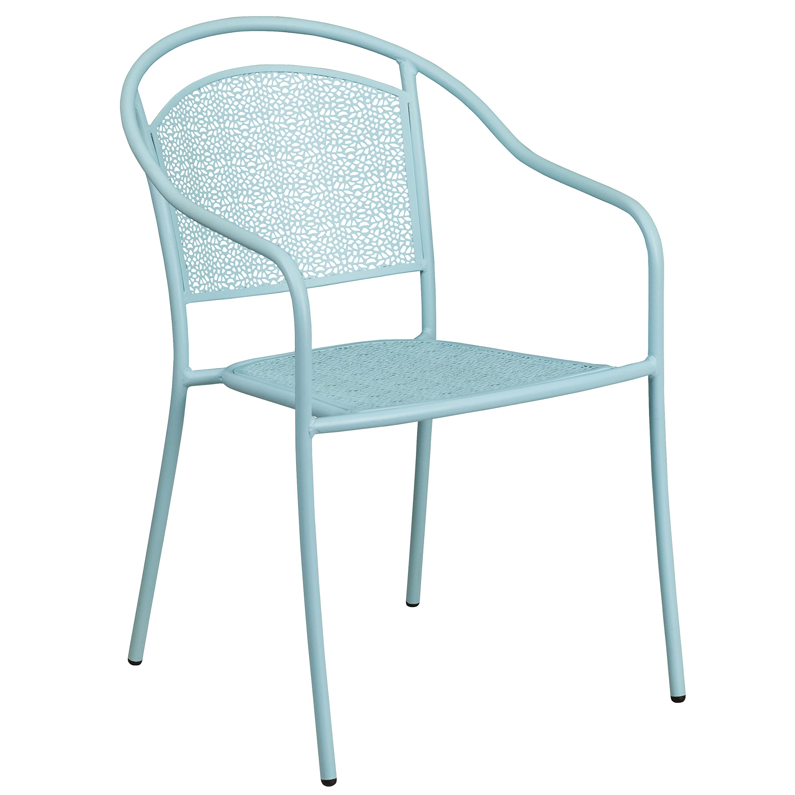 Flash Furniture Oia Commercial Grade 35.5" Square Sky Blue Indoor-Outdoor Steel Patio Table Set With 4 Round Back Chairs