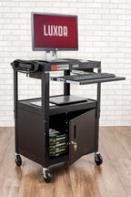 LUXOR AVJ42KBC Adjustable Steel A/V Cart - Cabinet with Pullout Trays