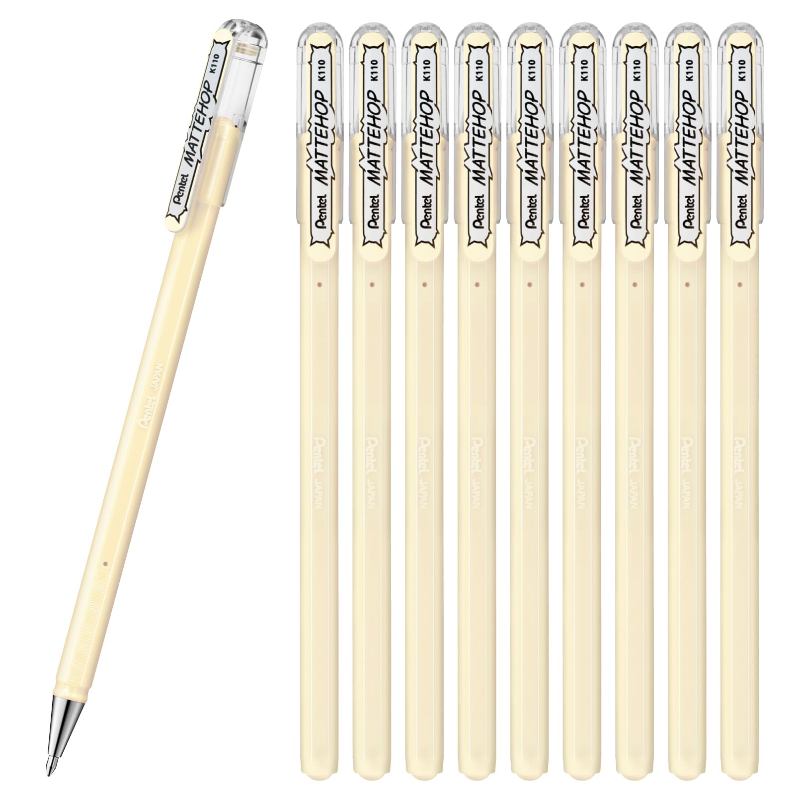 Pentel Color Ballpoint Pen, Matte Hop, Ivory White, 10 Count K110-Vh