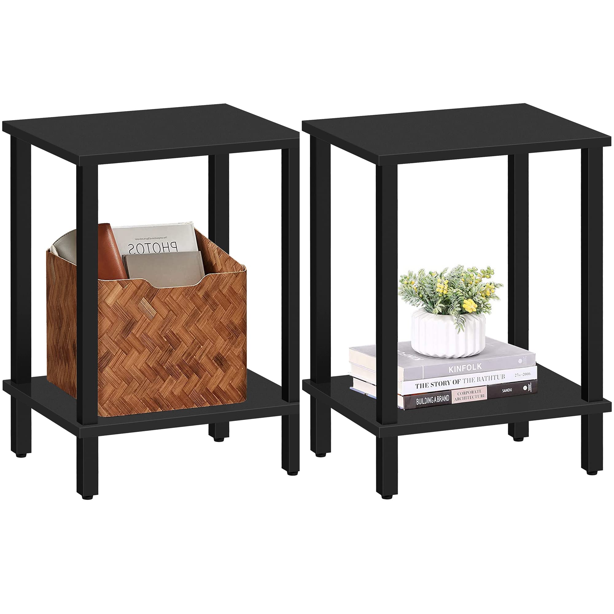 Tutotak End Table, Set Of 2, Side Table, Nightstand, 2-Tier Storage Shelf, Sofa Table For Small Space, Living Room, Bed Room Tb01Bk035