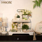 Hanobe Farmhouse Tiered Tray Stand: Rustic White Wood 2 Tier Serving Tray Decor Two Rectangle Wooden For Kitchen Counter Centerp