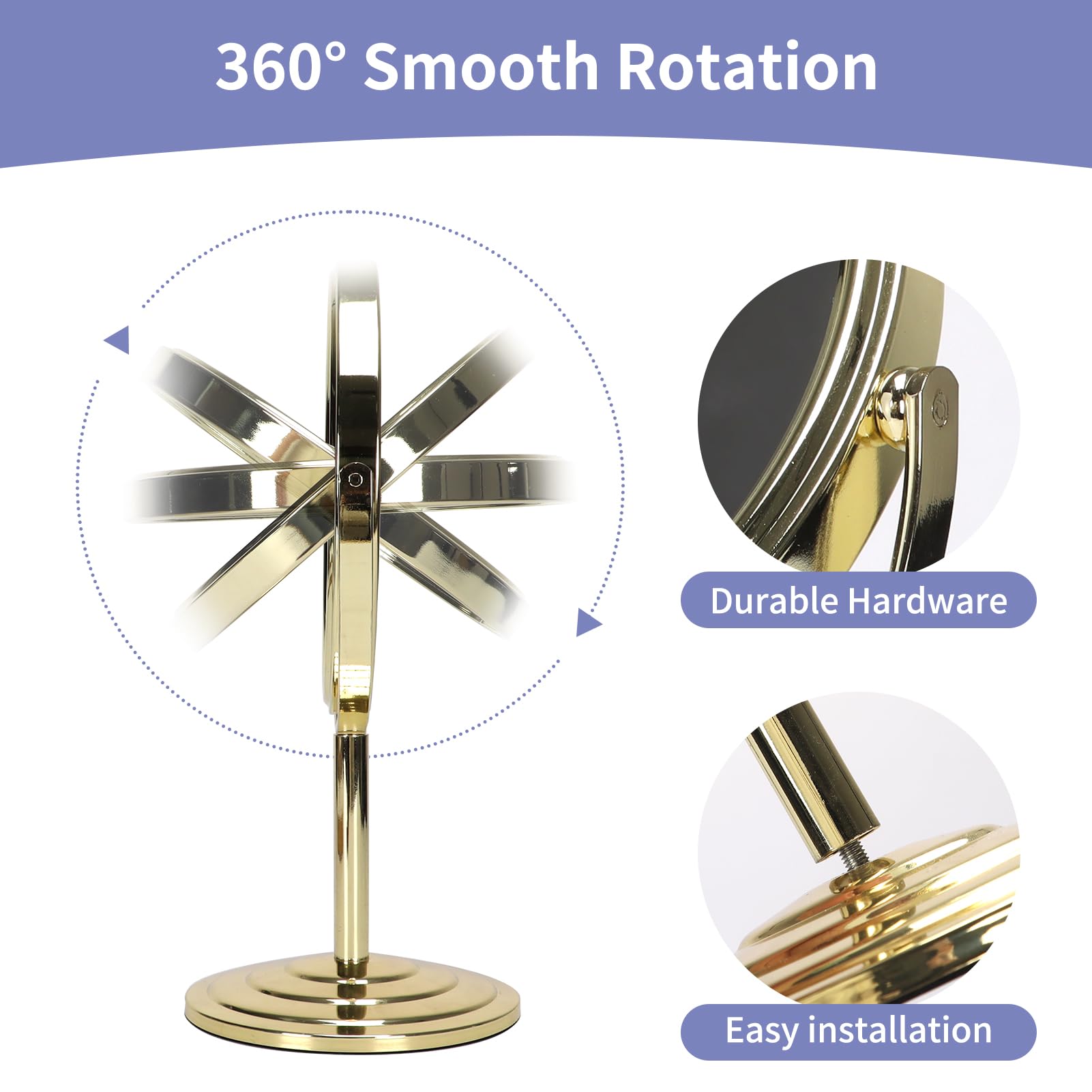 Schliersee Gold Magnifying Vanity Makeup Mirror, 1X/3X Double Sided Swivel Magnification Standing Desk Mirror, 7 Inch