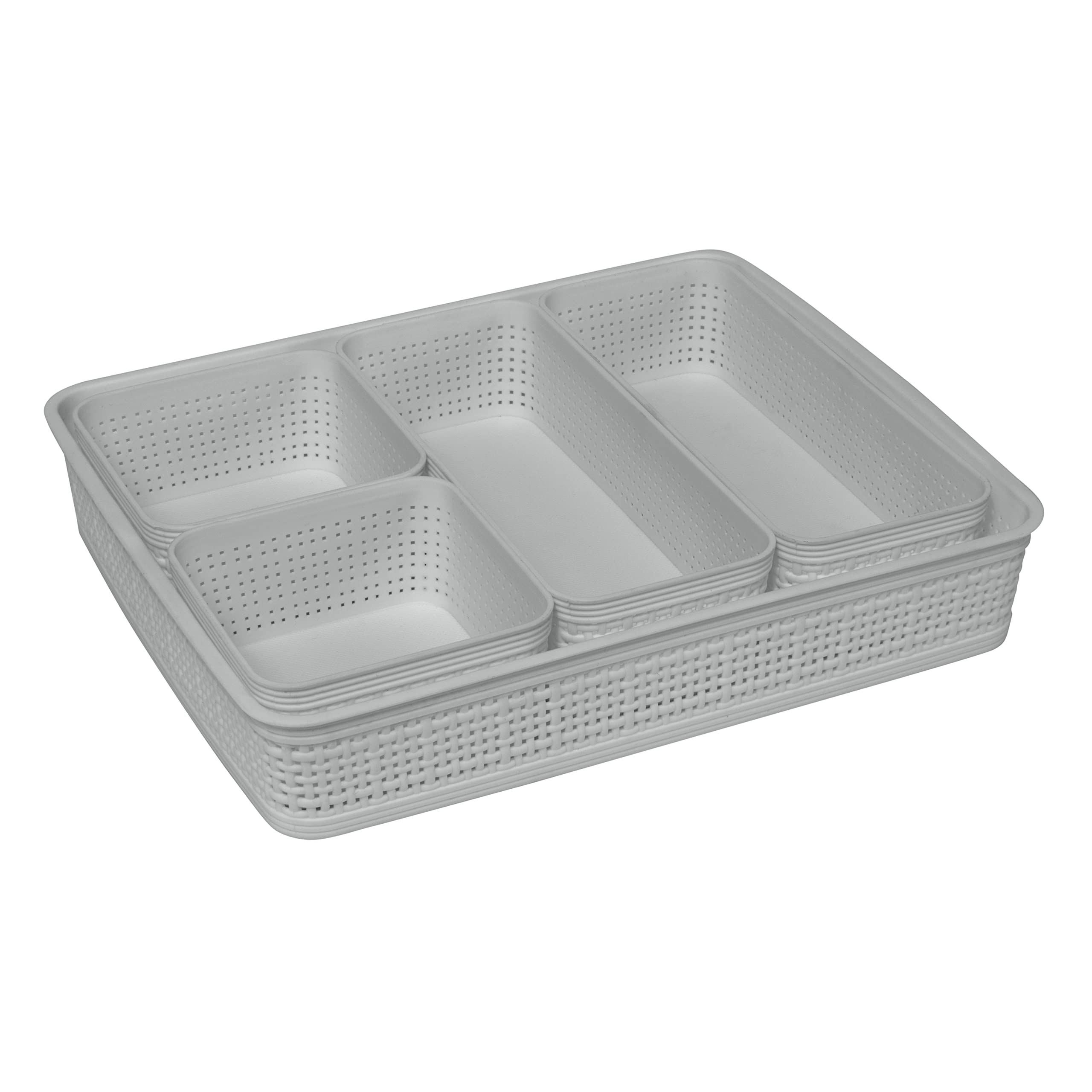 Simplify 5 Piece Organizing Set | Multiple Size Bins | Multipurpose | Office | Desk | Dorm | Bathroom | Storage Basket | Small I