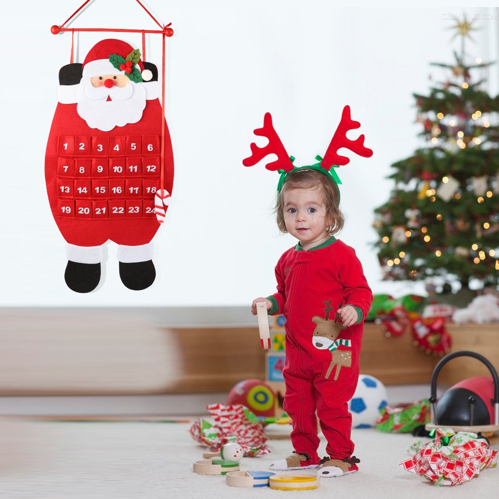 D-Fantix Santa Christmas Advent Calendar 2024, 3D Felt Hanging Advent Calendar Reusable Countdown To Christmas Calendar For Kids