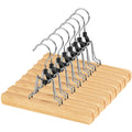AMKUFO 12 Pack Natural Wooden Pants Hangers with Clips Non Slip Skirt Hangers Trouser Clamp Hanger Solid Wood Hanger with 360 Sw