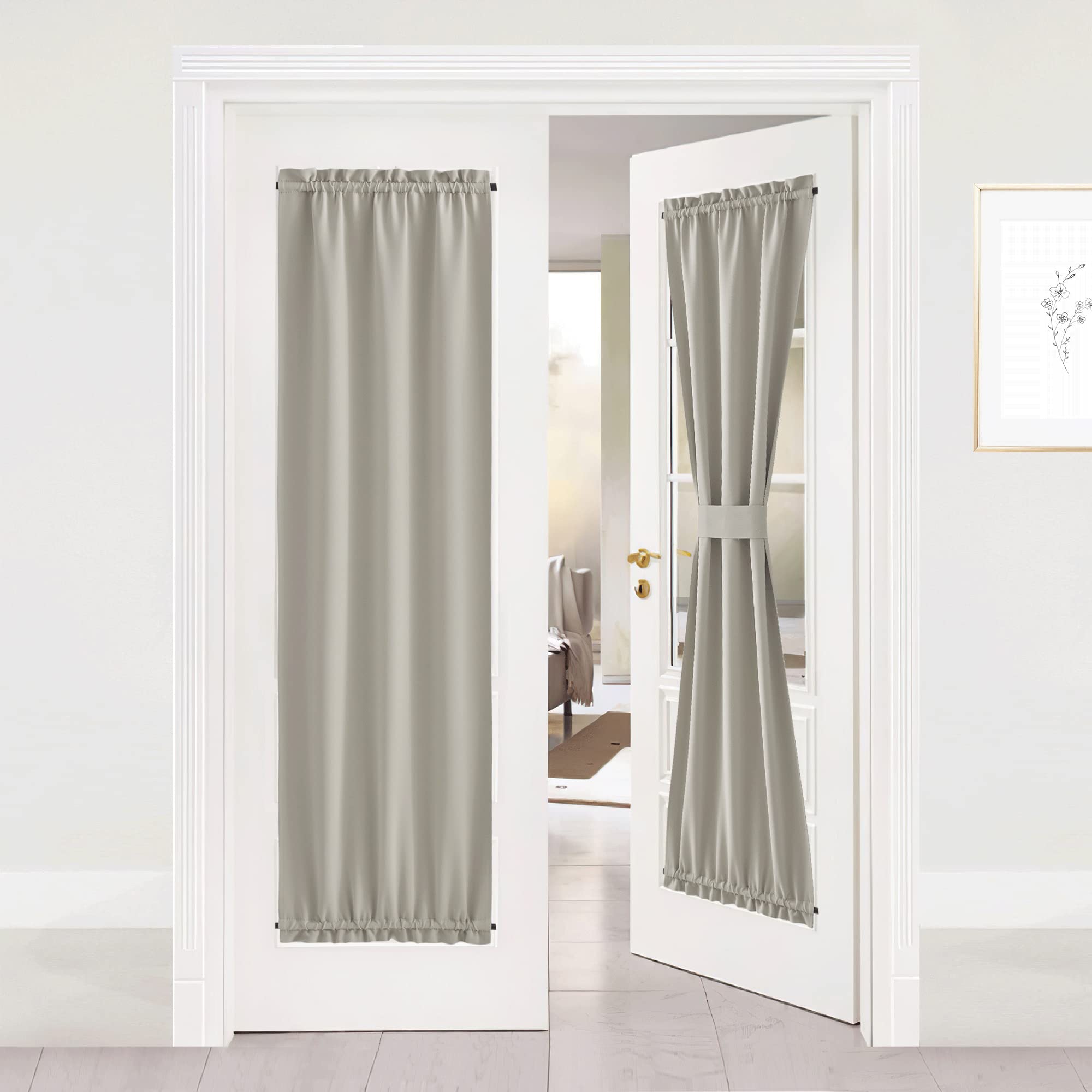 Nicetown Door Curtains - Privacy Blackout French Door Curtains, 25 X 72 Inch Thermal Insulated Storm Drapes For Glass Window, Thermal Insulated Shade For Bedroom, 1 Panel, Natural