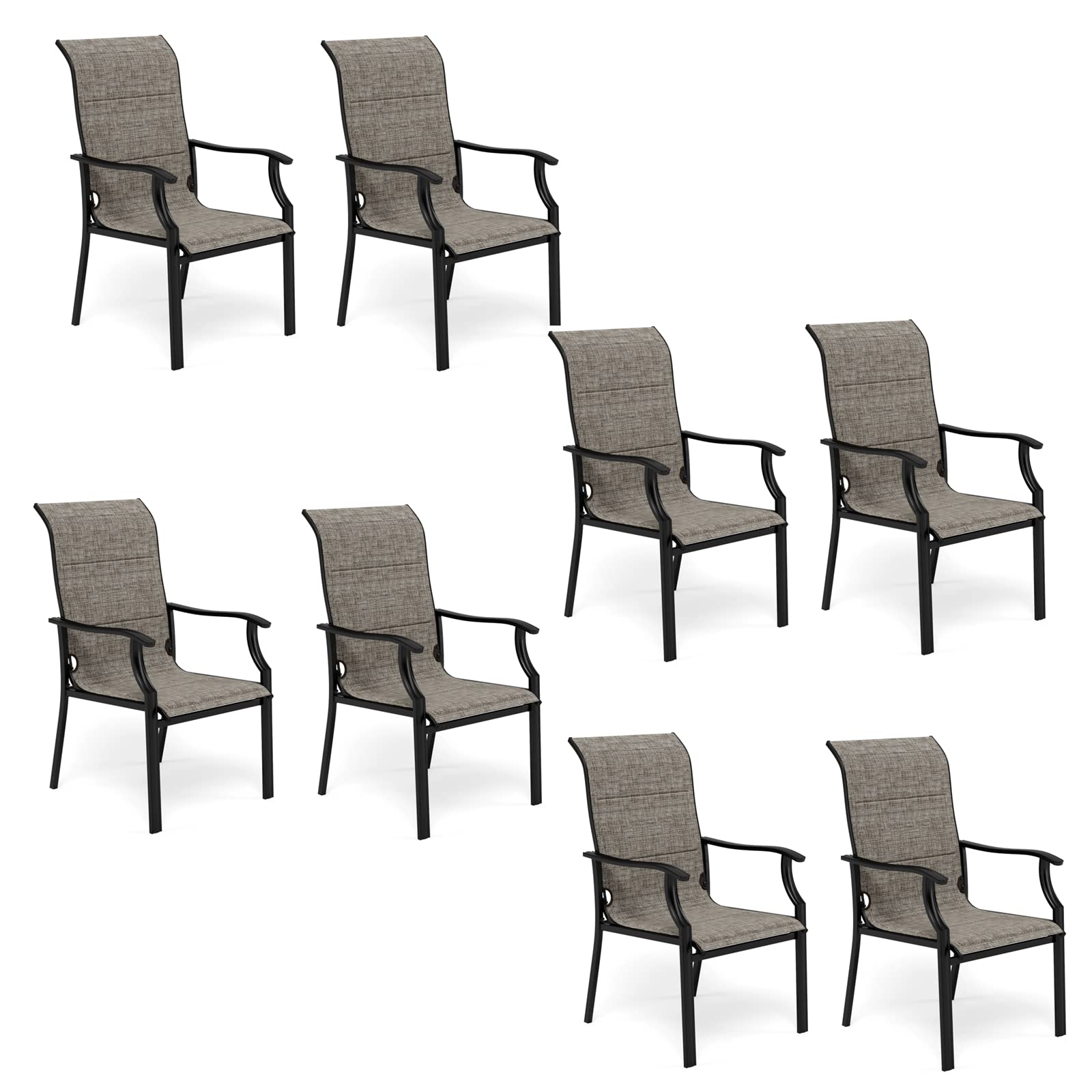 Mfstudio Patio Dining Chairs Set Of 8, Padded Textilene Patio Chairs Outdoor Dining Chairs, High Back Sling Patio Chairs For Bac