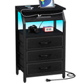 Szlhanjz End Table With 3 Drawers, Nightstand With Charging Station And Led Lights, Small Fabric Dresser For Bedside, Storage Side Table For Living Room Dorm, Black