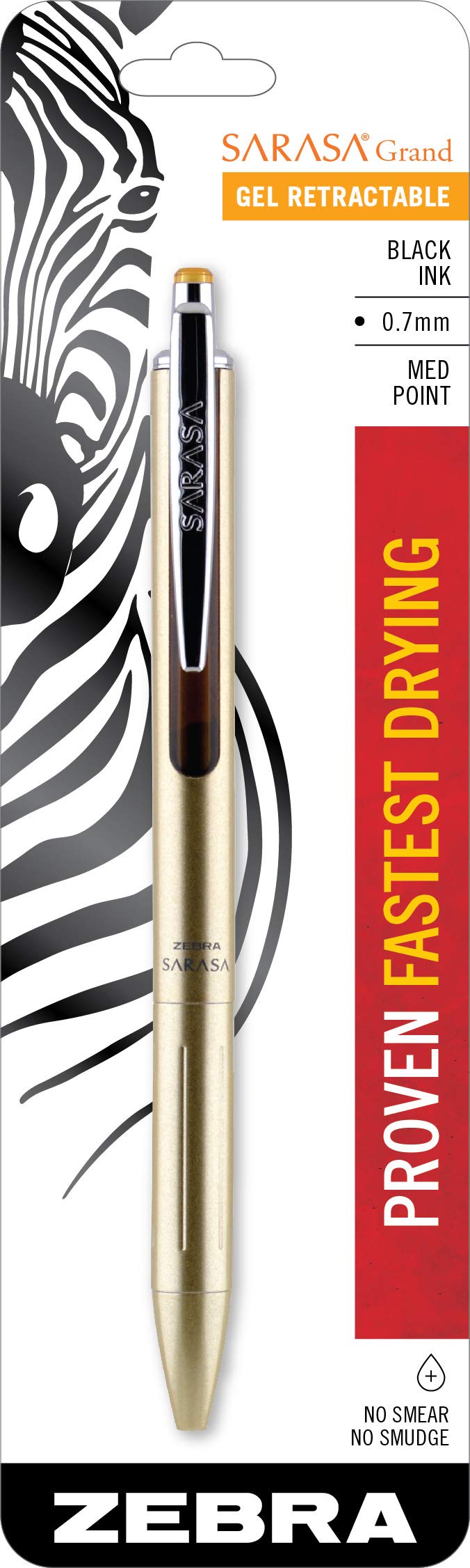 Zebra Pen Sarasa Grand, Retractable Gel Ink Pen, Gold Barrel, Medium Point, 0.7Mm, Black Ink, 1-Count (45511)