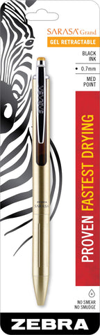 Zebra Pen Sarasa Grand, Retractable Gel Ink Pen, Gold Barrel, Medium Point, 0.7Mm, Black Ink, 1-Count (45511)