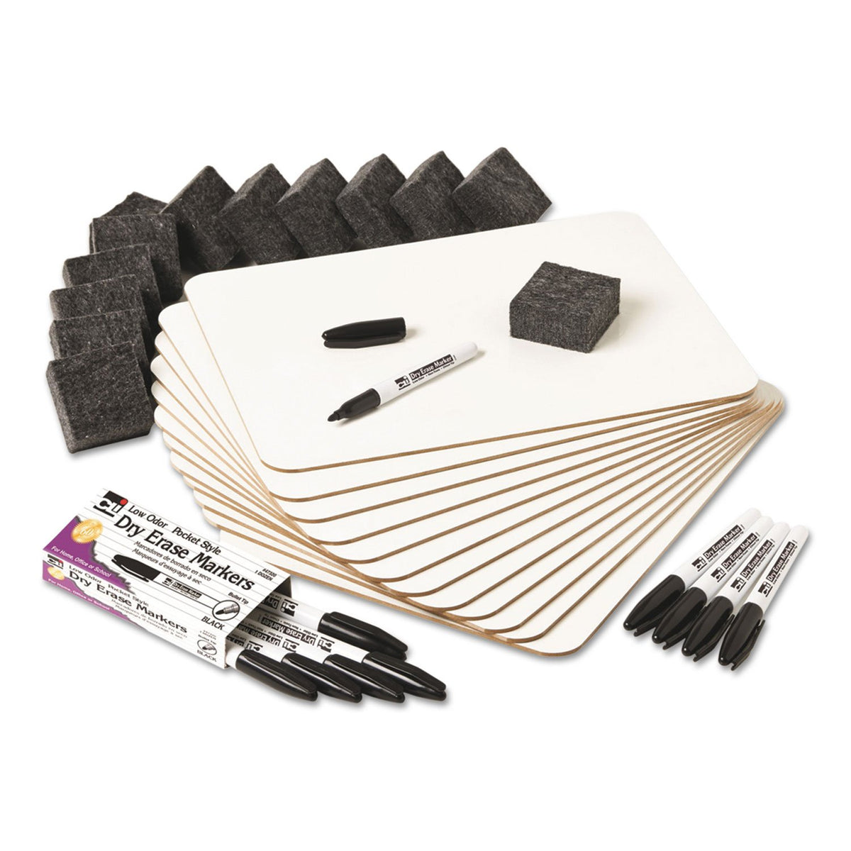 Charles Leonard Dry Erase Lapboard Class Pack, Includes 12 Each Of Whiteboards, 2 Inch Felt Erasers And Black Dry Erase Markers