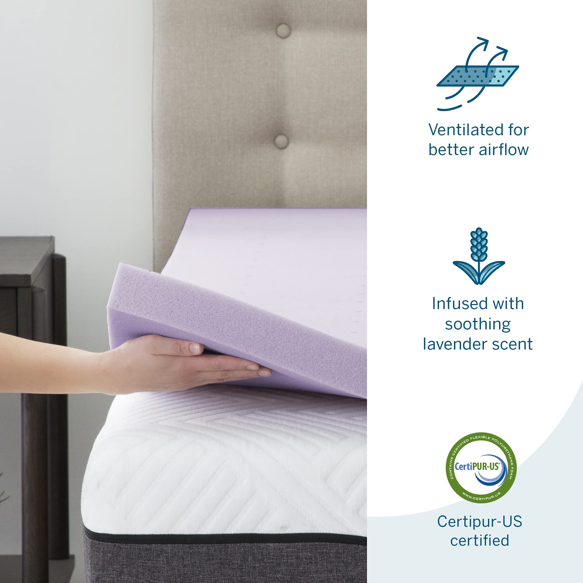 Lucid 4 Inch Lavender Infused Memory Foam Mattress Topper - Ventilated Design - California King Size