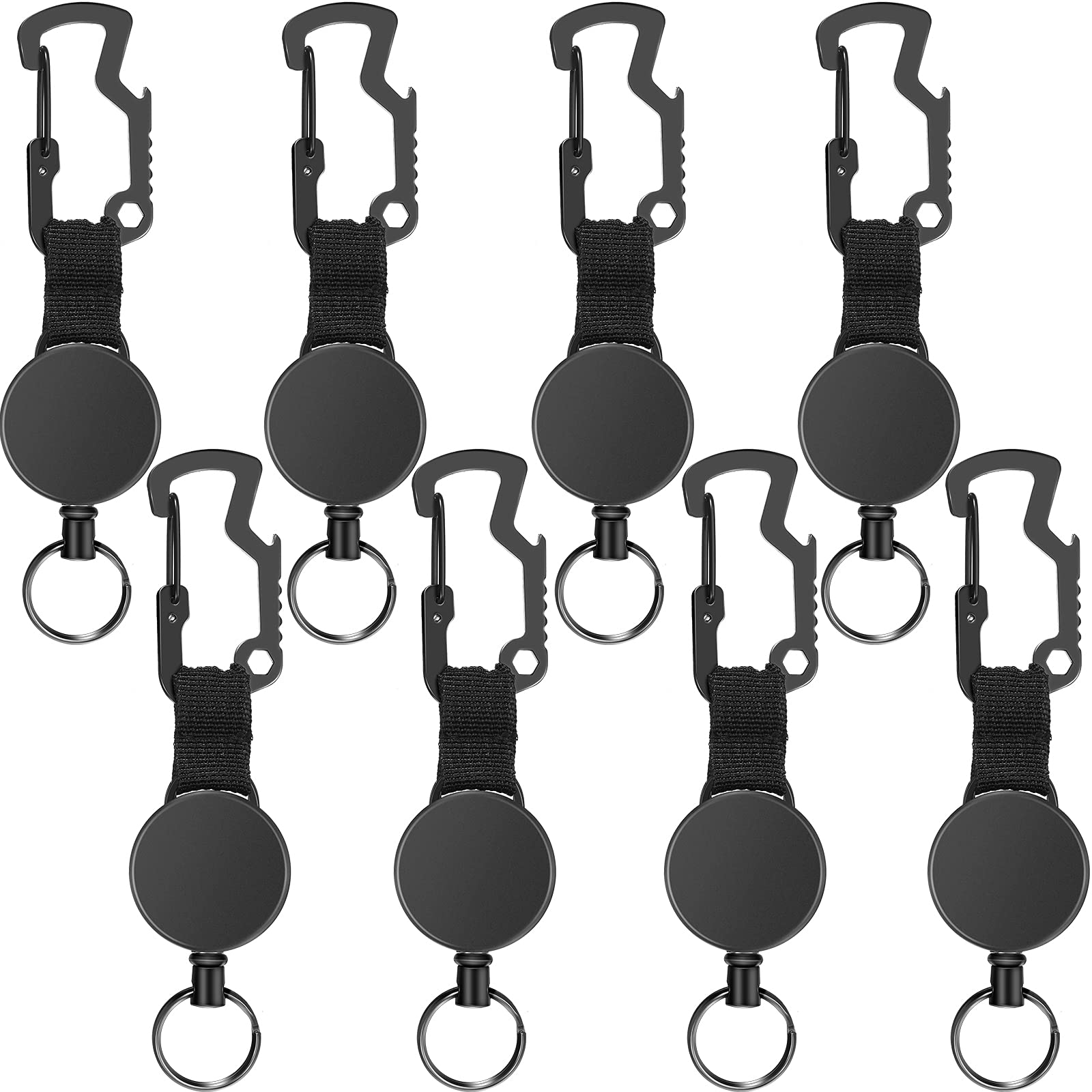 Zonon 8 Pieces Retractable Keychain Heavy Duty Badge Holder Reel With Steel Wire Rope Cable, 24Inch Self Retracting Steel Wire C