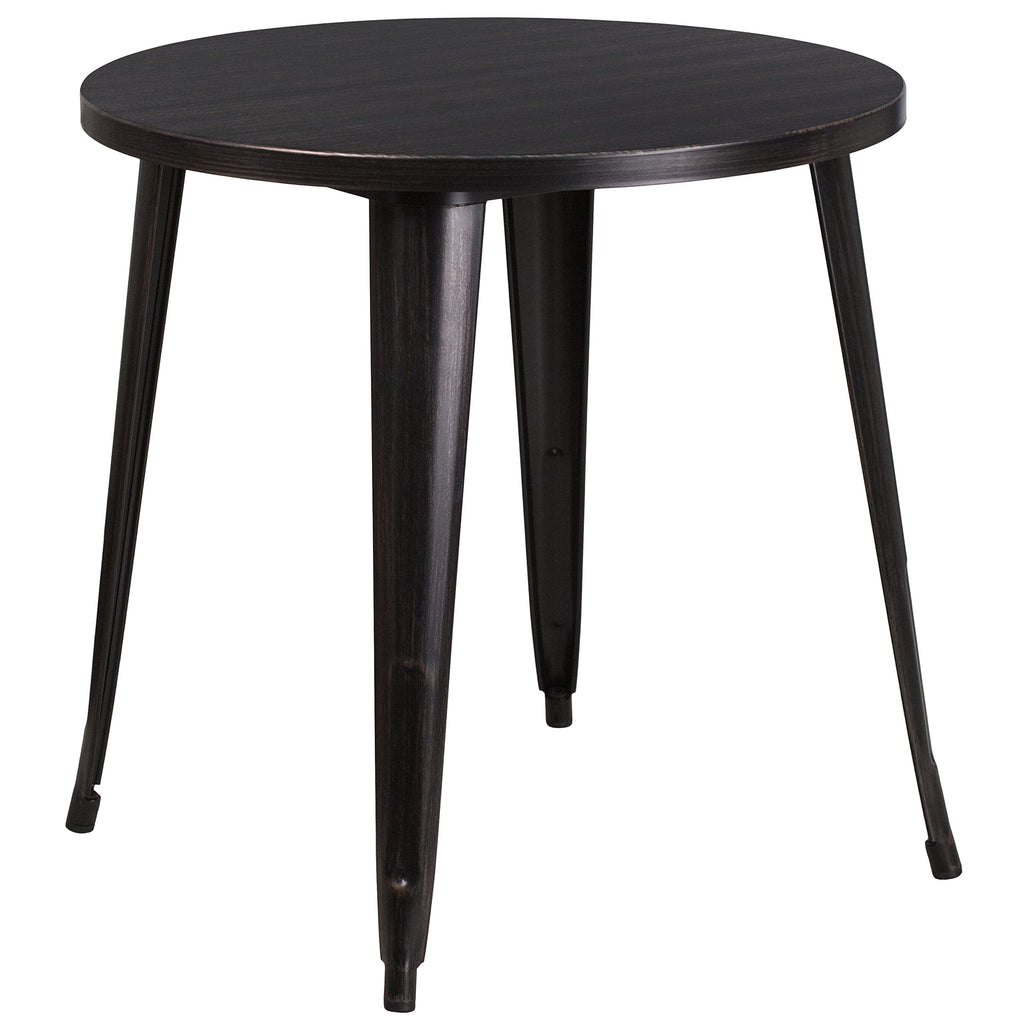 Flash Furniture Commercial Grade 30" Round Black-Antique Gold Metal Indoor-Outdoor Table Set with 4 Vertical Slat Back Chairs