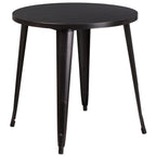 Flash Furniture Commercial Grade 30" Round Black-Antique Gold Metal Indoor-Outdoor Table Set with 4 Vertical Slat Back Chairs