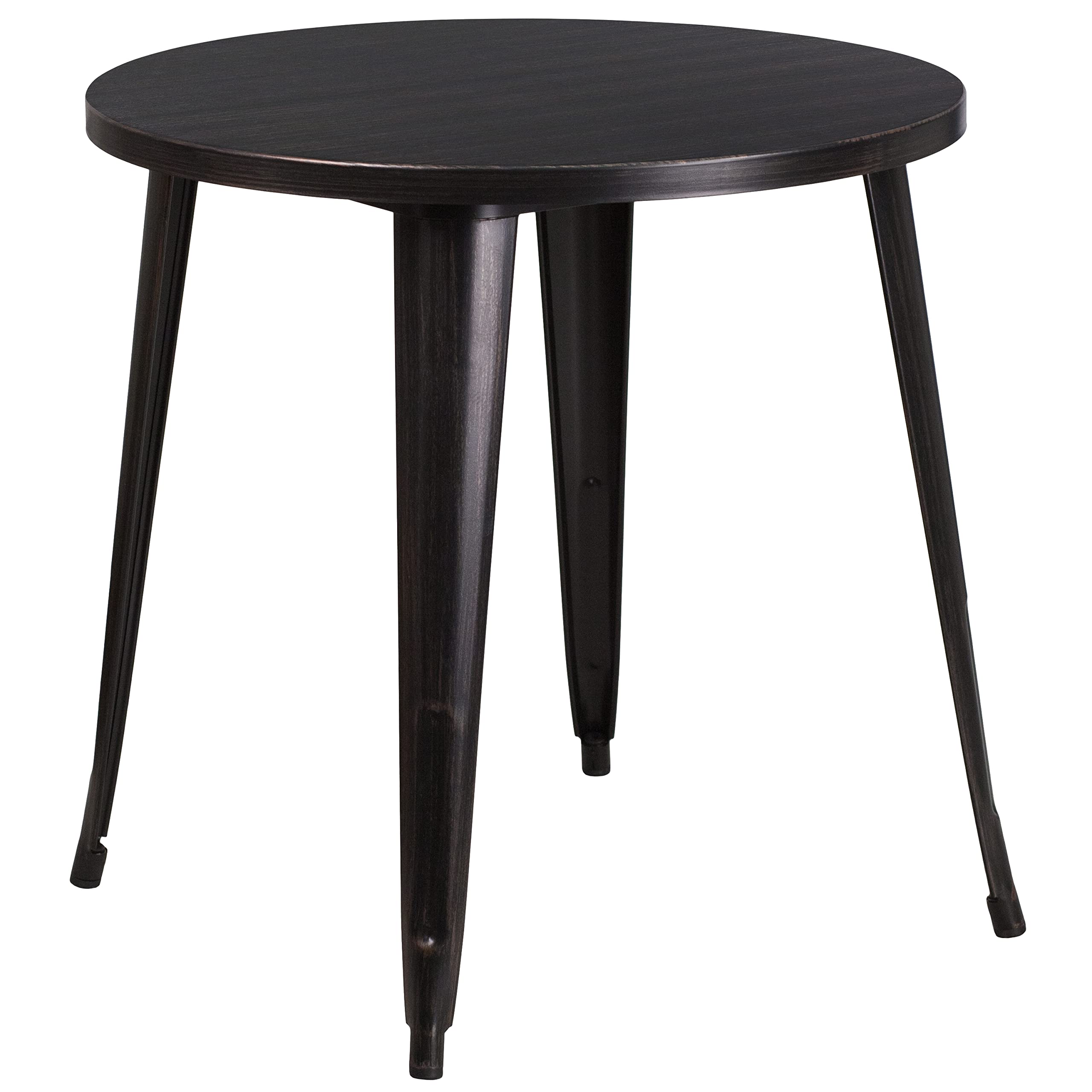 Flash Furniture Commercial Grade 30" Round Black-Antique Gold Metal Indoor-Outdoor Table Set with 4 Vertical Slat Back Chairs