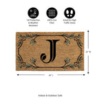 Evergreen Monogram Coir Doormat | Letter J | Front Door Mat For Outdoor Indoor Entrance | 28X16 Inches | Non-Slip Backing Doorwa
