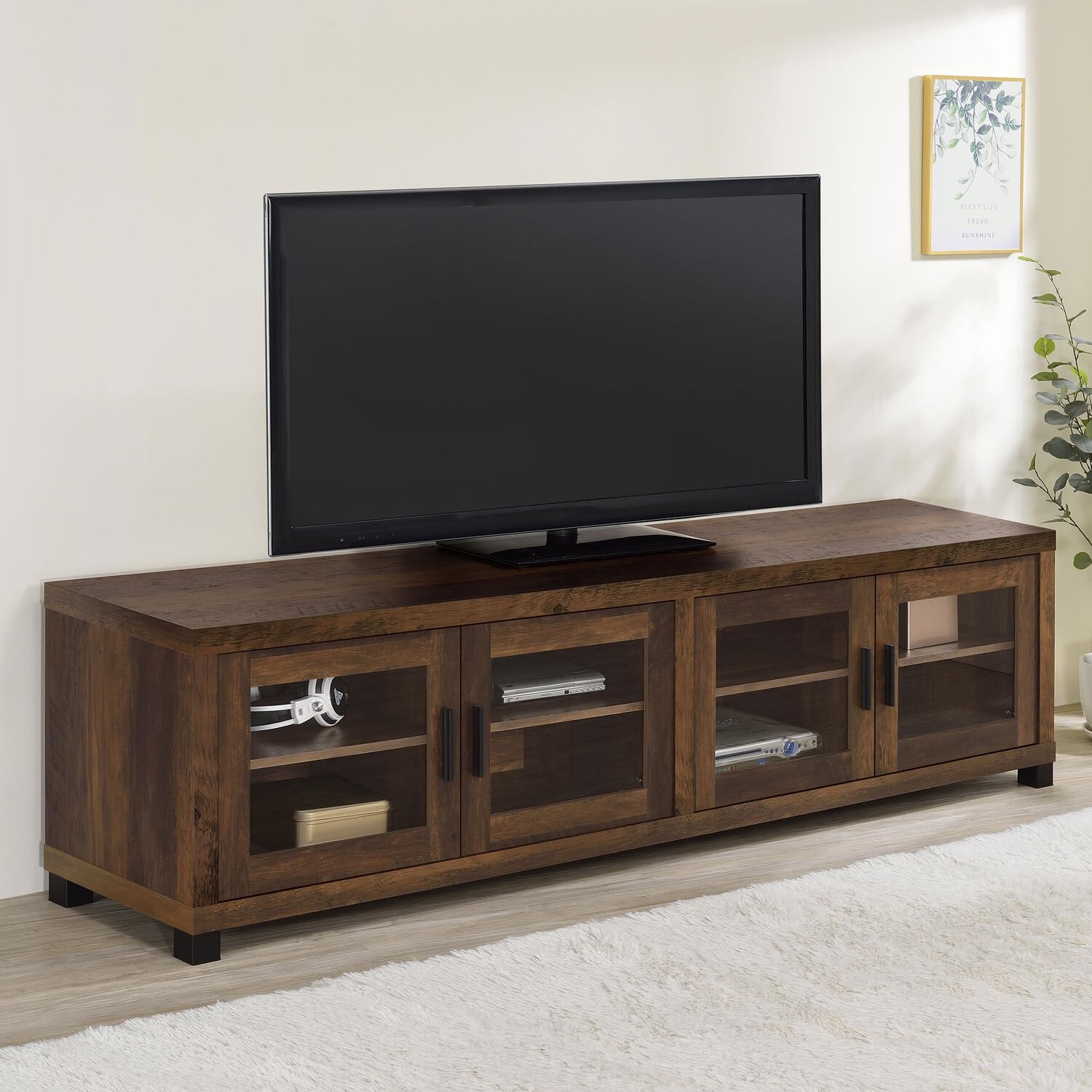 Coaster Home Furnishings Sachin 79-Inch TV Stand for TVs up to 85 Inch 4-Door Entertainment Center Media Console Adjustable Shelves Engineered Wood Eco-Friendly Laminate Dark Pine 736293